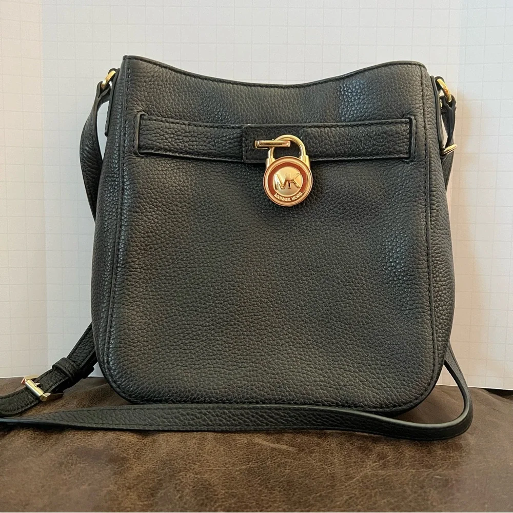 Michael Kors Black Pebbled Leather‎ Crossbody Bag - Gold-Tone Hardware